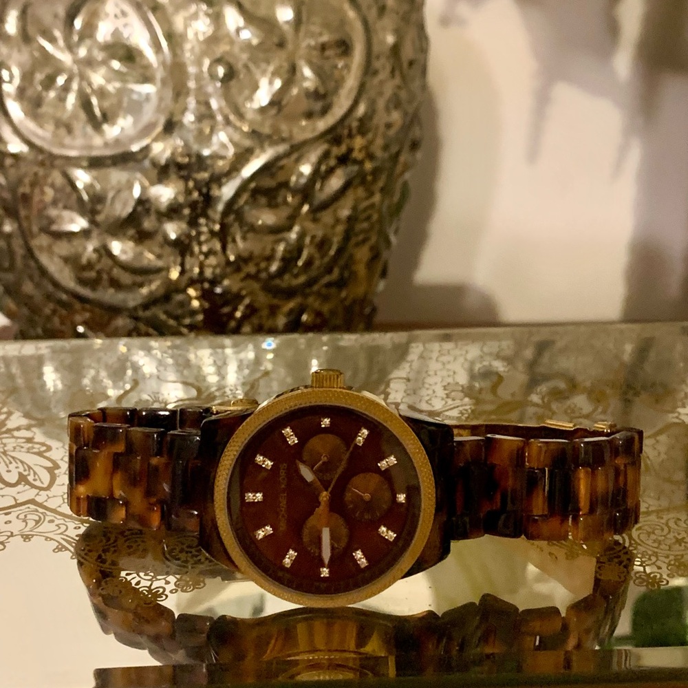 Micheal Kors Tortoise Shell Watch with Gold Accents